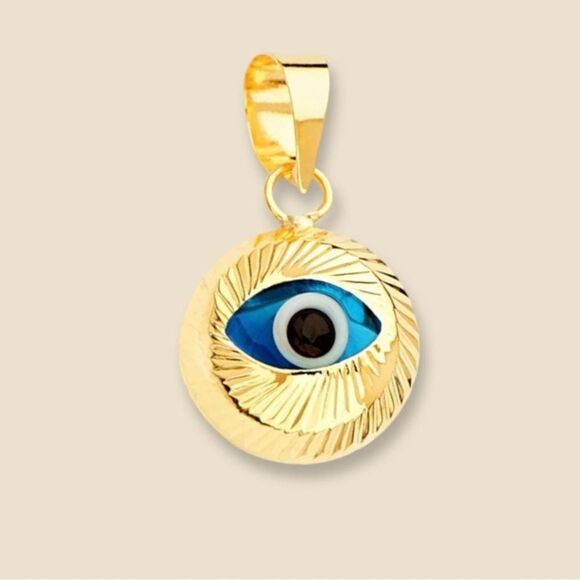 14k Real Yellow Gold Evil Eye Fluted Charm Pendant | evil eye charm | birthday | - Picture 1 of 5